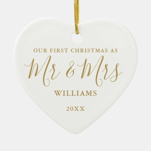 Onze eerste kerstman, Mrs Gold Signature Script Keramisch Ornament (Voorkant)
