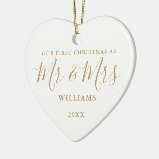 Onze eerste kerstman, Mrs Gold Signature Script Keramisch Ornament (Links)