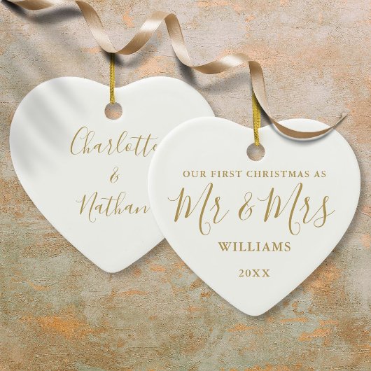 Onze eerste kerstman, Mrs Gold Signature Script Keramisch Ornament