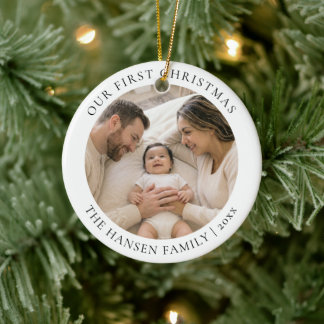 Onze Eerste Kerstmis Aangepaste Familie Foto Speci Keramisch Ornament