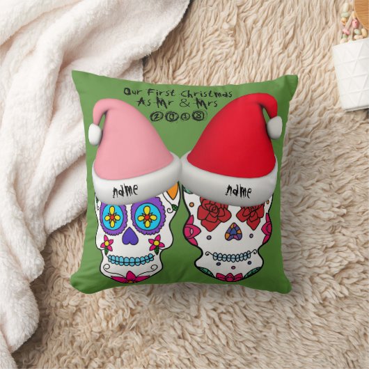 Onze Eerste Kerstmis Aangepaste Suiker Schedel Kus Kussen (Deken)