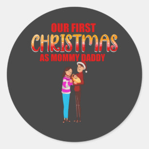 Onze eerste Kerstmis als Baby Foto van mama en pap Ronde Sticker