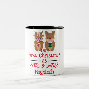 Onze eerste Kerstmis als de heer en mevrouw de Pas Tweekleurige Koffiemok