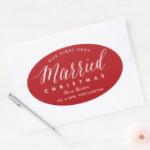 Onze Eerste Kerstmis Als Echtpaar Mr & Mrs Huwelij Ovale Sticker (Envelop)