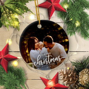 Onze eerste Kerstmis als een familie van 3 witte m Keramisch Ornament