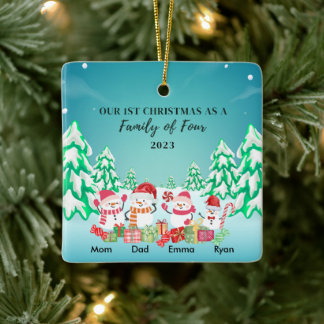 Onze Eerste Kerstmis als een Familie van Vier Snee Keramisch Ornament