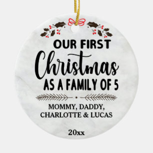 Onze eerste Kerstmis als een familie van vijf spec Keramisch Ornament