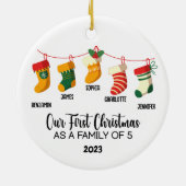 Onze eerste Kerstmis als een familie van vijf spec Keramisch Ornament (Achterkant)