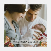 Onze eerste Kerstmis als familie Aangepaste fotogl Glas Ornament (Achterkant)