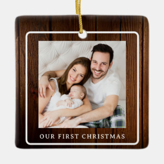 Onze Eerste Kerstmis als Familie van 3 Foto Hout Keramisch Ornament