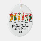 Onze Eerste Kerstmis als familie van 6 aangepaste  Keramisch Ornament (Rechts)