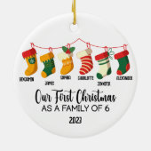 Onze Eerste Kerstmis als familie van 6 aangepaste  Keramisch Ornament (Achterkant)