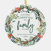 Onze eerste Kerstmis als familie van drie rituelen Keramisch Ornament (Voorkant)