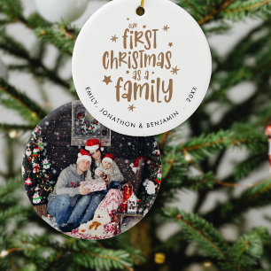 Onze eerste Kerstmis als familienaam Jaar Foto Keramisch Ornament