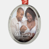 Onze eerste Kerstmis als foto van moeder en vader Metalen Ornament (Links)