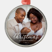Onze eerste Kerstmis als foto van moeder en vader Metalen Ornament (Voorkant)