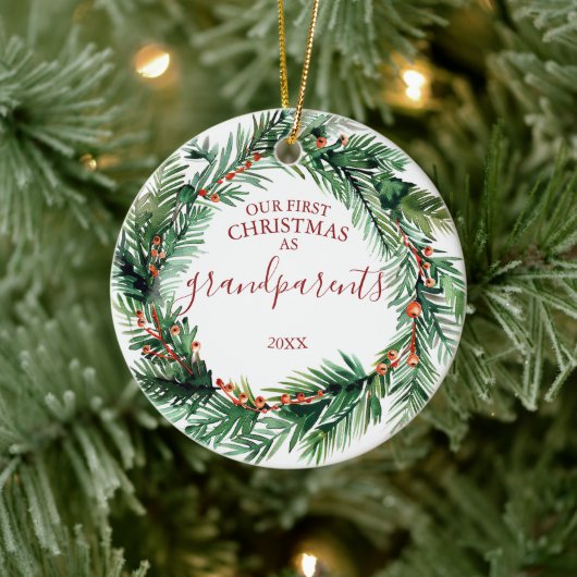 Onze eerste Kerstmis als grootouders Foto krans Keramisch Ornament (Boom)