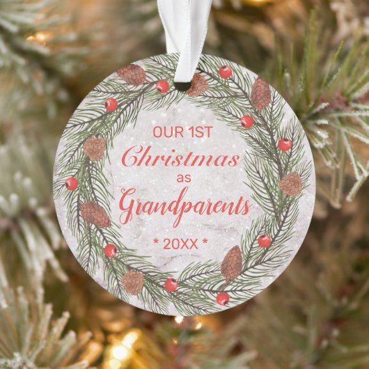 Onze eerste Kerstmis als grootouders Foto Wreated Ornament (Boom)