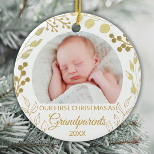Onze Eerste Kerstmis Als Grootouders Gouden Foto Keramisch Ornament