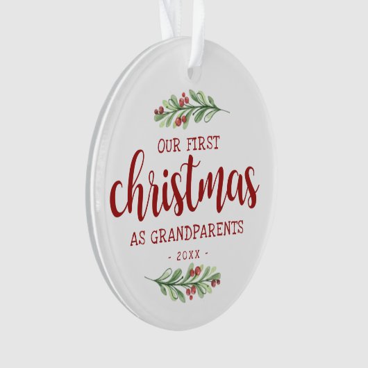 Onze eerste Kerstmis als grootouders Greenery Ornament (voorkant)