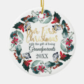 Onze eerste Kerstmis als grootouders Red Floral Keramisch Ornament (Voorkant)