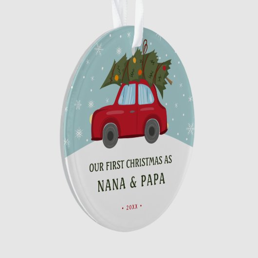 Onze eerste Kerstmis als grootouders Rode auto-boo Ornament (voorkant)