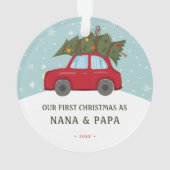 Onze eerste Kerstmis als grootouders Rode auto-boo Ornament (achterkant)