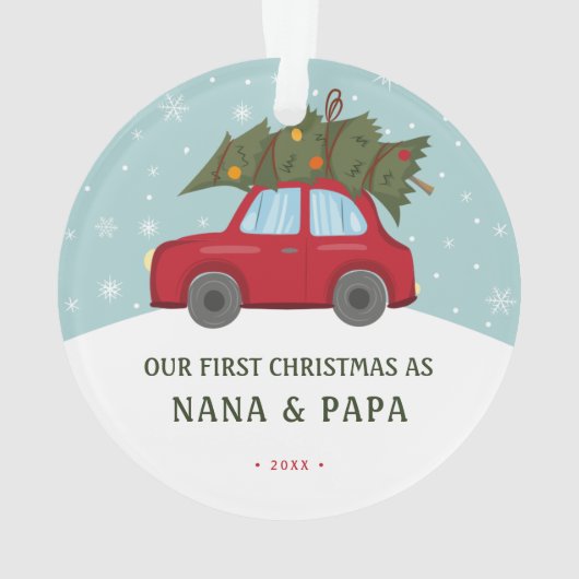 Onze eerste Kerstmis als grootouders Rode auto-boo Ornament (achterkant)