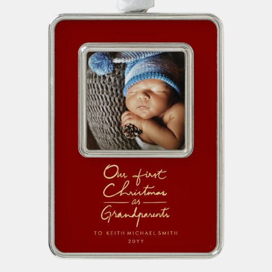 Onze eerste Kerstmis als grootouders... Verzilverd Kader Ornament (Voorkant)