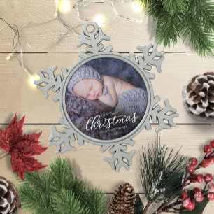Onze Eerste Kerstmis Als Grootouders Wit Schrift Tin Sneeuwvlok Ornament