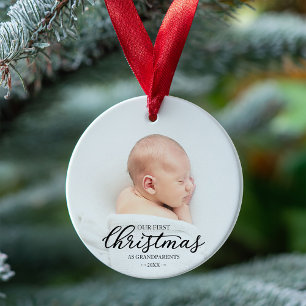 Onze Eerste Kerstmis Als Grootouders Zwarte Script Ornament
