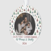 Onze Eerste Kerstmis als Mam en Pap Baby 2 Foto Ornament (voorkant)