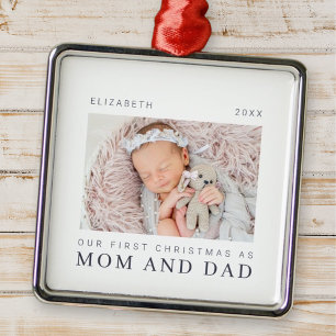 Onze eerste Kerstmis als mam en pap Modern Chic Metalen Ornament