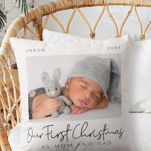 Onze eerste Kerstmis als Mam en Pap Modern Minimal Kussen