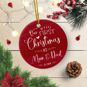 Onze Eerste Kerstmis Als Mama En Papa Boerderij Keramisch Ornament