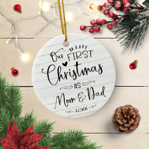 Onze Eerste Kerstmis Als Mama En Papa Boerderij Keramisch Ornament