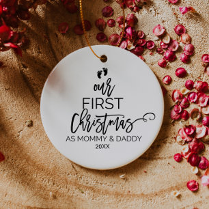 Onze eerste Kerstmis als mama en papa Keramisch Ornament