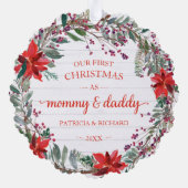 Onze eerste Kerstmis als mama en papa Rustic Wreat Ornament Kaart (Achterkant)