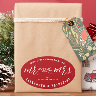 Onze Eerste Kerstmis Als Meneer En Mevrouw Vakanti Ovale Sticker