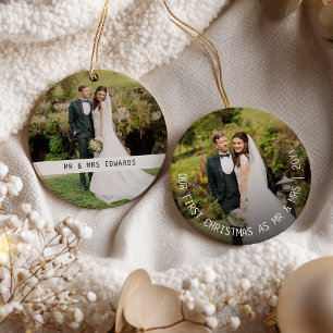 Onze Eerste Kerstmis Als Meneer & Mevrouw 2 Foto Ornament