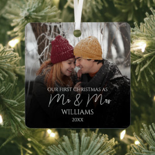 Onze Eerste Kerstmis Als Meneer & Mevrouw Elegante Metalen Ornament