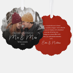 Onze Eerste Kerstmis Als Meneer & Mevrouw Elegante Ornament Kaart