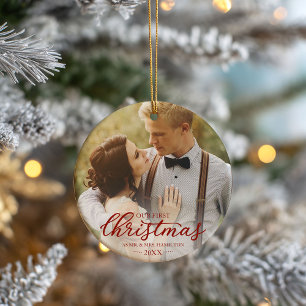 Onze Eerste Kerstmis Als Mijnheer En Mevrouw Rode Keramisch Ornament