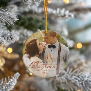 Onze Eerste Kerstmis Als Mijnheer En Mevrouw Rose Keramisch Ornament