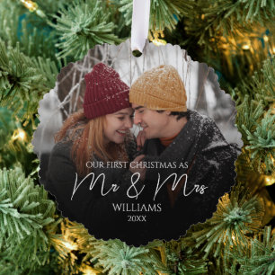 Onze Eerste Kerstmis Als Mijnheer & Mevrouw Elegan Ornament Kaart