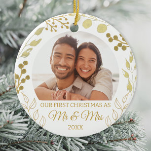 Onze Eerste Kerstmis Als Mijnheer & Mevrouw Goud B Keramisch Ornament