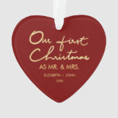 Onze eerste Kerstmis als Mr. en mevrouw | Hartvorm Ornament (achterkant)