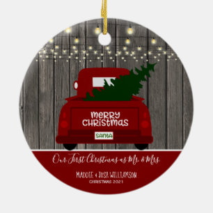 Onze eerste Kerstmis als Mr. en mevrouw Truck Ce Keramisch Ornament