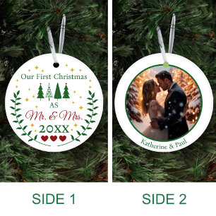 Onze eerste Kerstmis als Mr en Mrs Custom Photo Keramisch Ornament