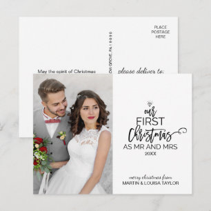 Onze eerste Kerstmis als Mr en Mrs Foto Feestdagenkaart